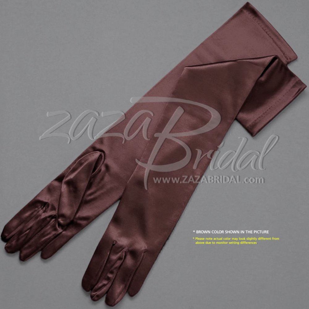 19.5″ Long Shiny Stretch Satin Dress Gloves 12BL - Brown